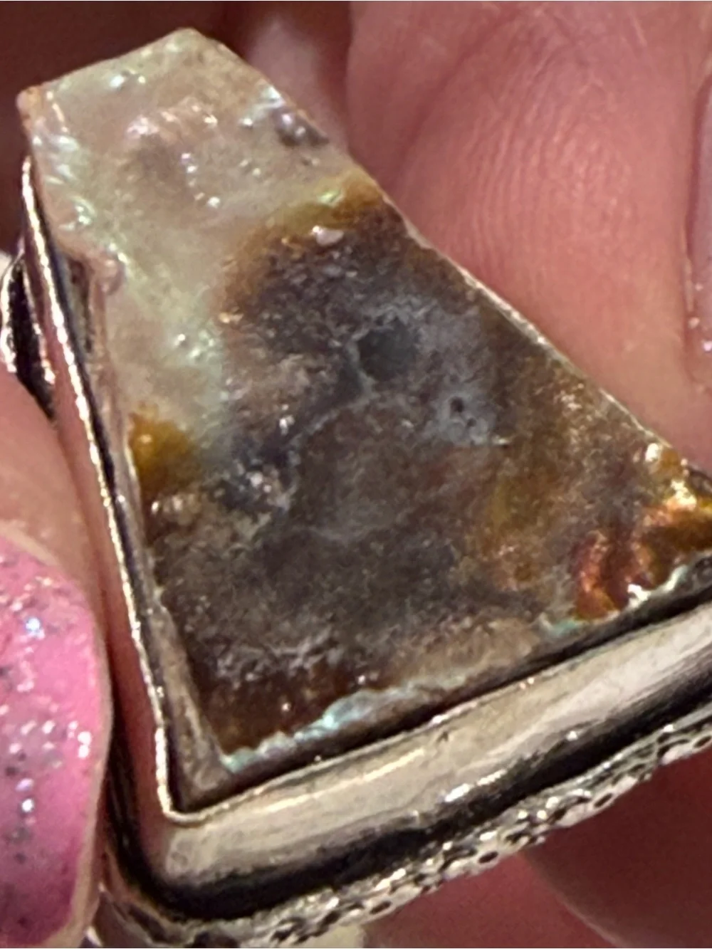 Vintage 925 Sterling Silver Fire Agate Triangle Statement Ring - Size 6